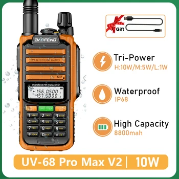 Baofeng UV-68 Pro Max V2 10 Вт Портативная Рация Оранжевый IP68 Водонепроницаемый 8800 мАч Тип C Зарядка Высокой Мощности UV-S22 Pro UV-98 Pro Радио