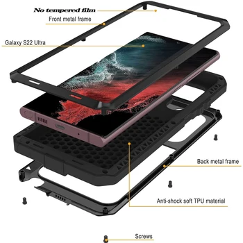 Стеклянная Пленка + Полная Защитная Броня Doom Металлический Корпус Противоударный для Samsung S8 S9 S10 Plus S20 S21 S22 S23 Ultra Note 9 10 20 Чехол