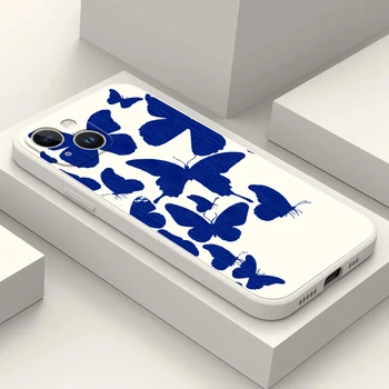 Чехол Для телефона Iphone 14 13 12 11 Mini Pro MAX 5 5s Se 2020 6 6s 7 8 Plus X 10 XR XS Cover Silcone Liquide BLUE butterfly