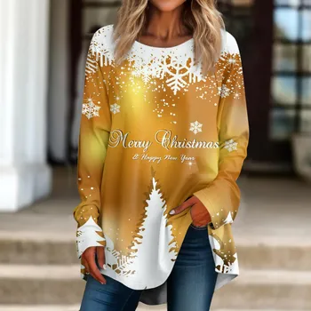 Женская футболка с графическим рисунком 3d Снежинка Рождественская футболка на каждый день Повседневные пуловеры с длинными рукавами и принтом Essential