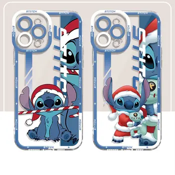 Disney Stitch Christmas Funda Чехол для iPhone X XS 13 Pro Max 14 15 Pro 12 Mini 11 8 Plus XR SE 7 6s XS Чехол Прозрачный Мягкий