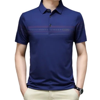 Модный мужской топ 2023, рубашка Поло с короткими рукавами, Деловой Повседневный Тонкий дизайн, однотонный принт, лацкан, повседневная одежда для гольфа