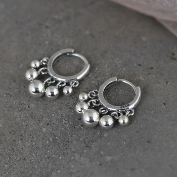 Модные серьги-кольца с кисточкой из серебра 925 пробы с круглым шаром для женщин и девочек, подарок для вечеринок в стиле панк, e2456