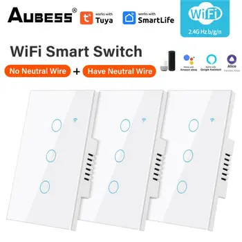 Tuya WiFi US Smart Light Switch Нейтральный провод/Не требуется нейтральный провод 120 Тип настенного сенсорного выключателя Работа с Alexa, Home