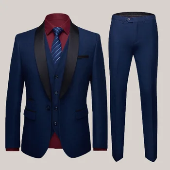 M-5XL (куртка + жилет + брюки), брендовый однотонный официальный офисный деловой мужской костюм, свадебное платье жениха, мужские повседневные костюмы для вечеринок