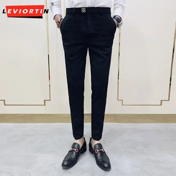 Тонкие и высококлассные облегающие западные мужские корейские брюки small foot с прямой подвеской в виде трубки, ощущающие себя деловыми повседневными брюками