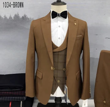 Мужской новый деловой формальный коричневый элитный комплект 2023 года, свободный классический однобортный комплект из трех предметов (куртка + брюки + жилет)