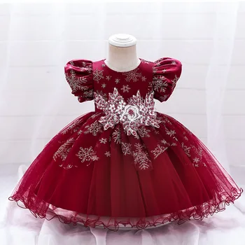 Рождественское платье принцессы для малышей для девочек, детские красные новогодние костюмы с аппликацией, Элегантные платья для свадебных вечеринок для девочек
