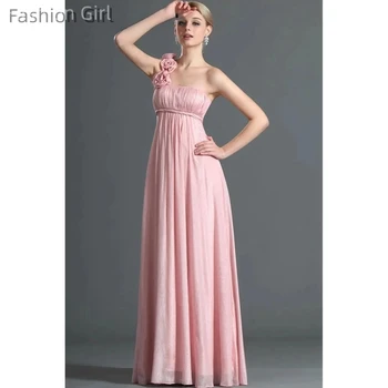 Выпускное платье на одно плечо Без рукавов Розового цвета Длиной до пола с прямыми 3D цветами Элегантное Торжественное мероприятие Вечеринка Vestido 2023