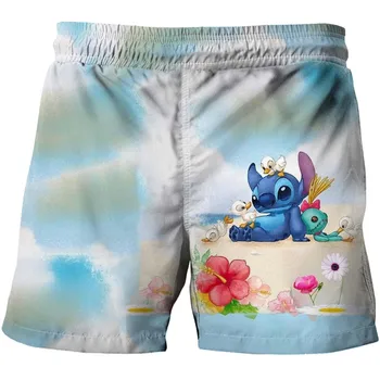 Детские шорты Disney Stitch, купальник для серфинга, летние быстросохнущие шорты, детские пляжные шорты, повседневные шорты для мальчиков от 4 до 14 лет