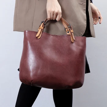 Женская сумка через плечо из натуральной кожи, сумка большой емкости, ретро сумка для поездок на работу, модная женская сумка через плечо