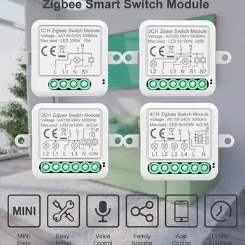 1/2/3/4CH Tuya zigbee smart switch 10A модуль включения-выключения дистанционного управления Нейтральный провод под напряжением затемнение переключатель синхронизации поддержка Google Alexa