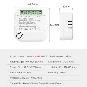 Умный Переключатель Wi-Fi Удобство Для Homekit Smart Homekit Modul Smart Switch Modul Mini Smart Breaker С Двойным Платформенным Управлением Белый