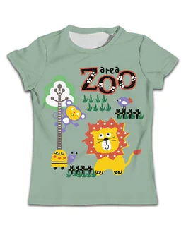 Футболки, рубашка для мальчиков, летняя детская повседневная футболка с рисунком Льва, детская одежда, дизайн зоопарка, Обезьяна, топ с коротким рукавом для мальчиков