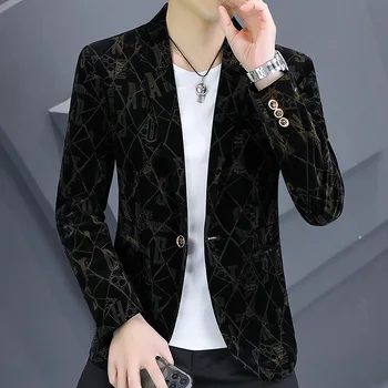 2023-Новая мужская мода, деловой джентльмен, элегантный британский стиль, однотонный приталенный повседневный модный Корейский блейзер с надписью
