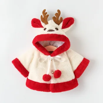 Одежда для девочек Милая Плюшевая детская куртка из лося, осенне-зимнее пальто для маленьких девочек, теплая верхняя одежда с капюшоном, Рождественский Плащ принцессы для малышей