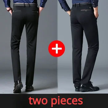 Повседневные костюмные брюки, стрейчевые мужские модельные брюки, Черные темно-синие костюмные брюки, прямые облегающие деловые официальные брюки, плюс размер 40