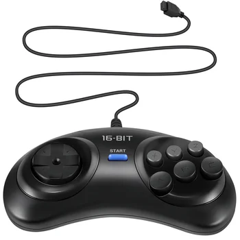Игровой контроллер из 2 предметов для SEGA Genesis с 16-Битной Ручкой, Контроллер с 6 Кнопками, Геймпад для SEGA MD, Игровые Аксессуары, Черный