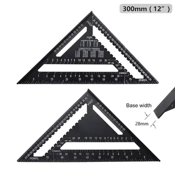Горячая черная угловая линейка 7/12 дюйма, метрическая Треугольная измерительная линейка из алюминиевого сплава, транспортир для скорости обработки дерева, Квадратный треугольный угловой транспортир
