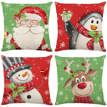 Наволочка с мультяшным рождественским рисунком, домашний декор, наволочки с изображением снеговика и пингвина, наволочки с изображением лося для дивана, декор детской комнаты F1785