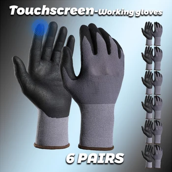 Защитные рабочие Перчатки для сенсорного экрана С Микропесчаным Нитриловым покрытием, 2 или 6 Пар в упаковке, Рабочие перчатки из бесшовного Нейлона с высоким сцеплением