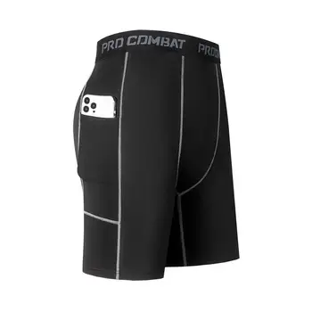 Мужские компрессионные короткие брюки Эластичные быстросохнущие шорты для бега и фитнеса с карманом Большого размера, черные обтягивающие штаны для тренировок в спортзале