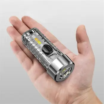 Миниатюрный брелок для ключей USB C Светодиодный фонарь Перезаряжаемый Магнит Кемпинг УФ Многофункциональный Портативный Льняной фонарь Фонарик