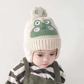 Детская шапка осень-зима в корейском стиле, модная вязаная шапка для защиты ушей для мальчиков, теплая зимняя шерстяная шапка для маленьких мальчиков