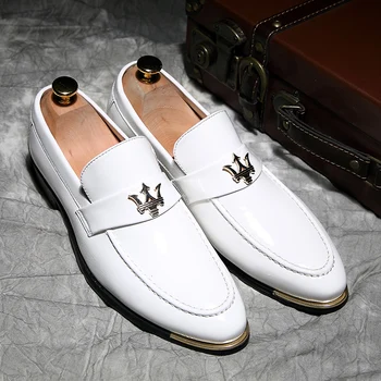 Брендовые Итальянские мужские модельные туфли из белой кожи, деловая повседневная обувь, Мужская офисная обувь, высококачественная модная свадебная официальная обувь