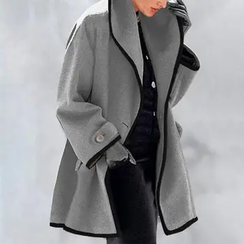 Шерстяное пальто, стильное ощущение, темперамент, Мода, женское осеннее модное пальто свободного кроя выше колена