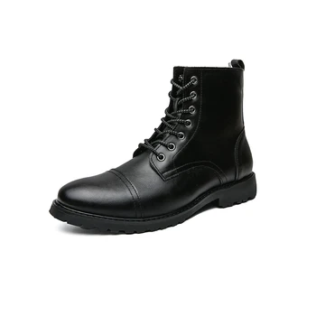 Мужские черные модельные ботинки в британском стиле, мужские кожаные ботинки в стиле ретро, обувь на платформе для мужчин, модные короткие ботинки, обувь для вечеринок с высоким берцем