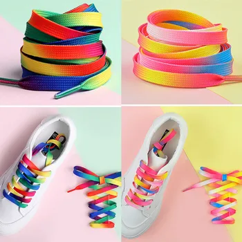 1 Пара плоских белых шнурков цвета радуги для кроссовок, спортивные повседневные шнурки для баскетбольной обуви, Женские Мужские шнурки для обуви