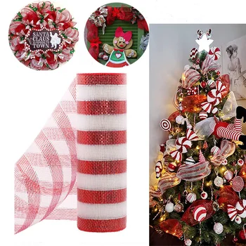 26 см x 10 ярдов, поделки из красного и белого леденцового тростника, Рождественский Венок ручной работы, елочные полосы, сетка, Изготовление рождественского орнамента