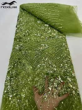 Madison 2024 Высококачественная французская вышивка бисером, кружевная ткань в Африканском нигерийском стиле с блестками для свадебного платья