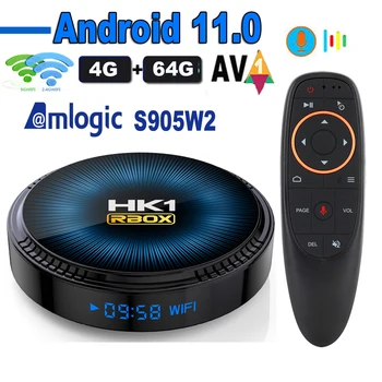 HK1 RBOX W2 Android 11 TV Box Amlogic S905W2 16 ГБ 32 ГБ 64 ГБ AV1 2,4 Г 5 Г Двойной Wifi BT4.1 3D H.265 4K HDR медиаплеер HK1RBOX