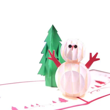 3D Всплывающие Поздравительные открытки с Рождественской елкой и Снеговиком, вырезанные лазером открытки для новогодней вечеринки, Рождественская открытка с конвертом 0