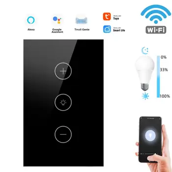 Беспроводная стеклянная панель Tuya Smart Diy Работает с Google Home Alexa Smart Home Wifi Wall Touch Us Standard с бесконечным затемнением