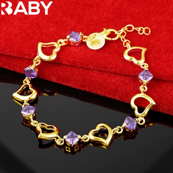 URBABY Браслет-цепочка из 24-каратного золота с цирконием в виде сердца Для женщин, ювелирные изделия, Свадебные Обручальные Модные Аксессуары-шармы, Подарок