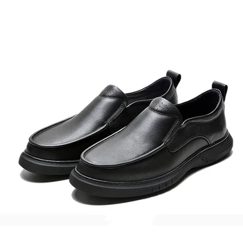 Удобные мужские модельные туфли для взрослых для Папы Подарок на День Отца Удобная Обувь Из натуральной коровьей кожи Без шнуровки Мужские Лоферы M3218