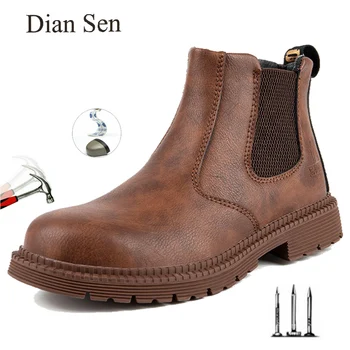 Diansen/ Мужские строительные рабочие ботинки, водонепроницаемая защитная обувь, Женские ботинки со стальным носком, Новинка 2023 года, модные повседневные демисезонные удобные. 0