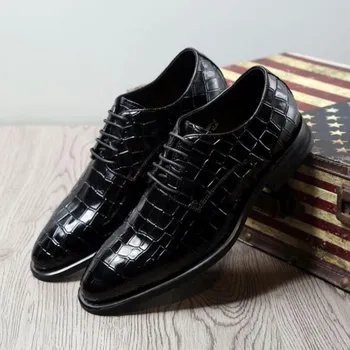 Новые кожаные туфли в деловом стиле из воловьей кожи для джентльменов, офисные повседневные кожаные туфли в крокодиловую полоску формата а4