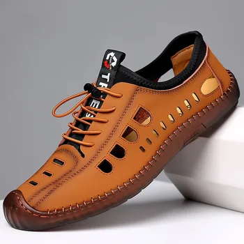 Новые летние мужские повседневные сандалии, модная дышащая обувь на плоской подошве, мужская деловая спортивная обувь на мягкой подошве, модная мужская обувь