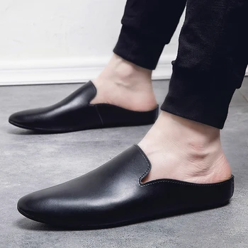 оригинальные лоферы Leahter, мужская универсальная повседневная обувь Wild с черным острым носком, уличные дышащие Мягкие туфли на плоской подошве, мужские zapatillas hombre