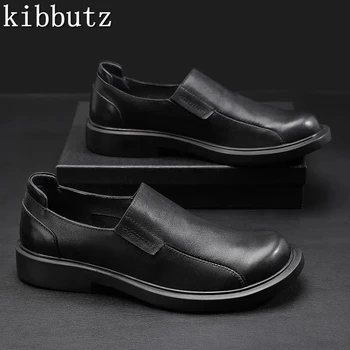 Черная деловая мужская обувь из натуральной кожи с круглым носком, Дизайнерский британский стиль, Мягкая подошва, Повседневная официальная обувь
