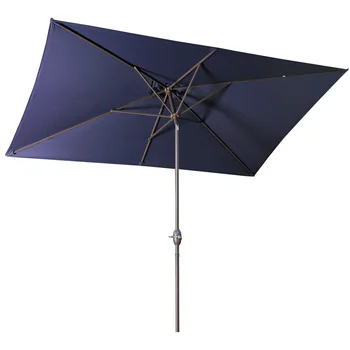 Прямоугольный зонт для патио размером 6,5 х 10 футов с наклоном, рукояткой и 6 прочными ребрами жесткости для террасы, газона, бассейна