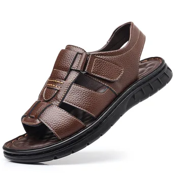 Новые летние дизайнерские мужские сандалии 2023 года, модная повседневная пляжная обувь из воловьей кожи, мужские выдолбленные сандалии на толстой подошве для мужчин