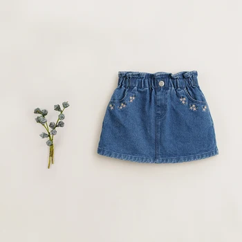 Джинсовая юбка MARC & JANIE с кружевной талией и вышивкой в мелкий цветочек для девочек, весенняя французская серия 240130