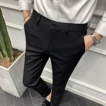 Плюс размер 42-28, Деловые официальные брюки с вышивкой пчелы, мужские Корейские Тонкие Офисные брюки для светской жизни, высококачественные повседневные брюки для вечеринок