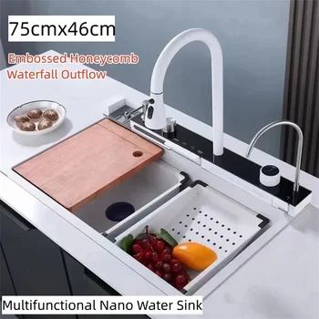 Белая многофункциональная кухонная раковина Nano из нержавеющей стали 304, большая раковина со встроенным кухонным краном