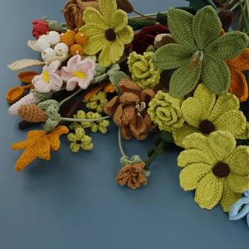Высококачественная имитация цветочного букета ручной работы из ткацкой шерсти, готовая продукция для вязания крючком